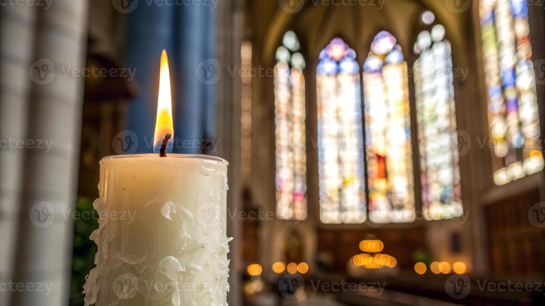 A candle is lit in front of a church 53929541 Stock Photo at Vecteezy