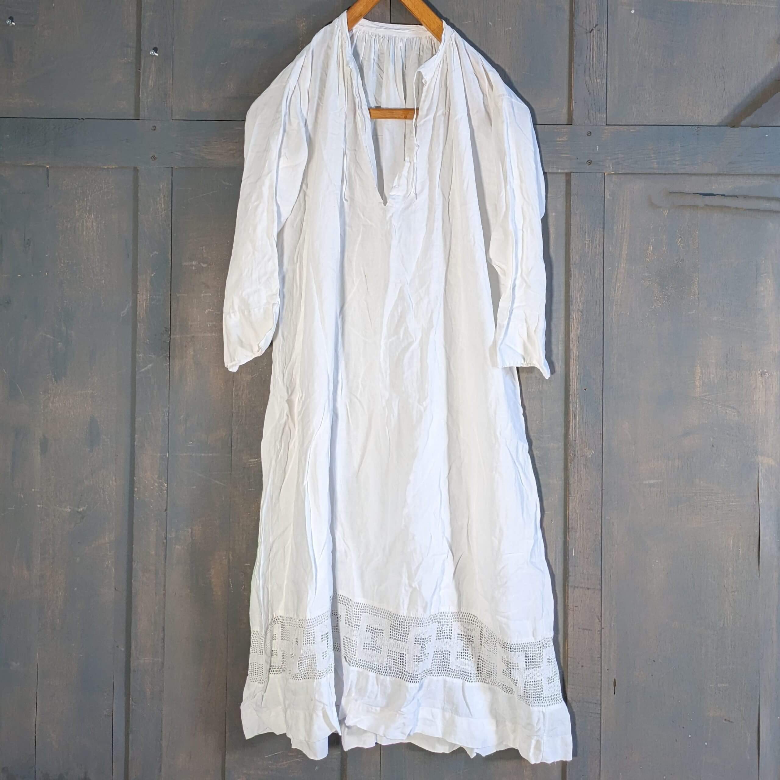 Vintage Drawstring Cotton Alb with Hand Embroidered Hem (SOLD) - Antique  Church Furnishings