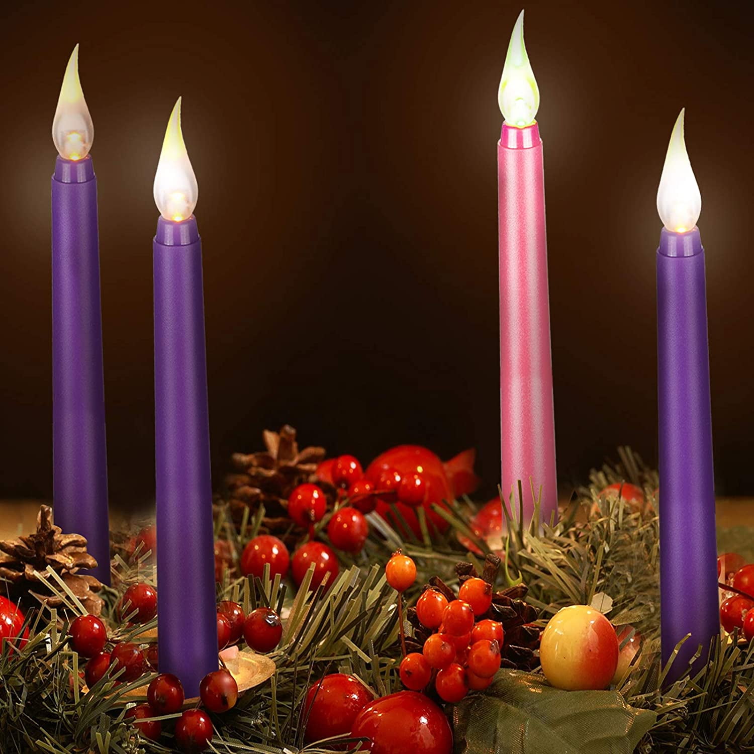 Honoson 4 Pieces LED Flameless Advent Candle Set Purple and Pink Advent Taper Candles for Christmas Advent Rituals, Casting Chimes, Spells - Walmart.ca