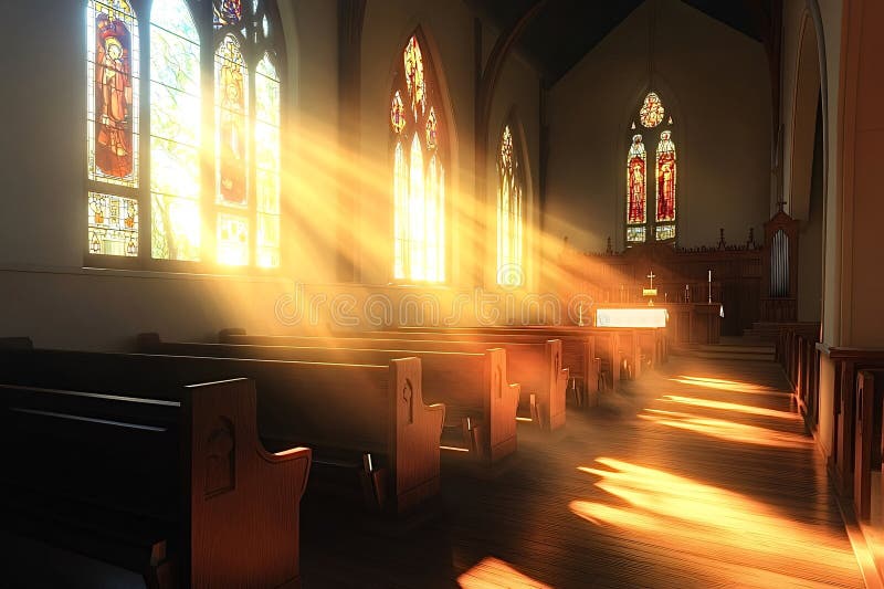 Sun Shining through Stained Glass Windows of Church Stock Image - Image of sunlight, bright: 339553045